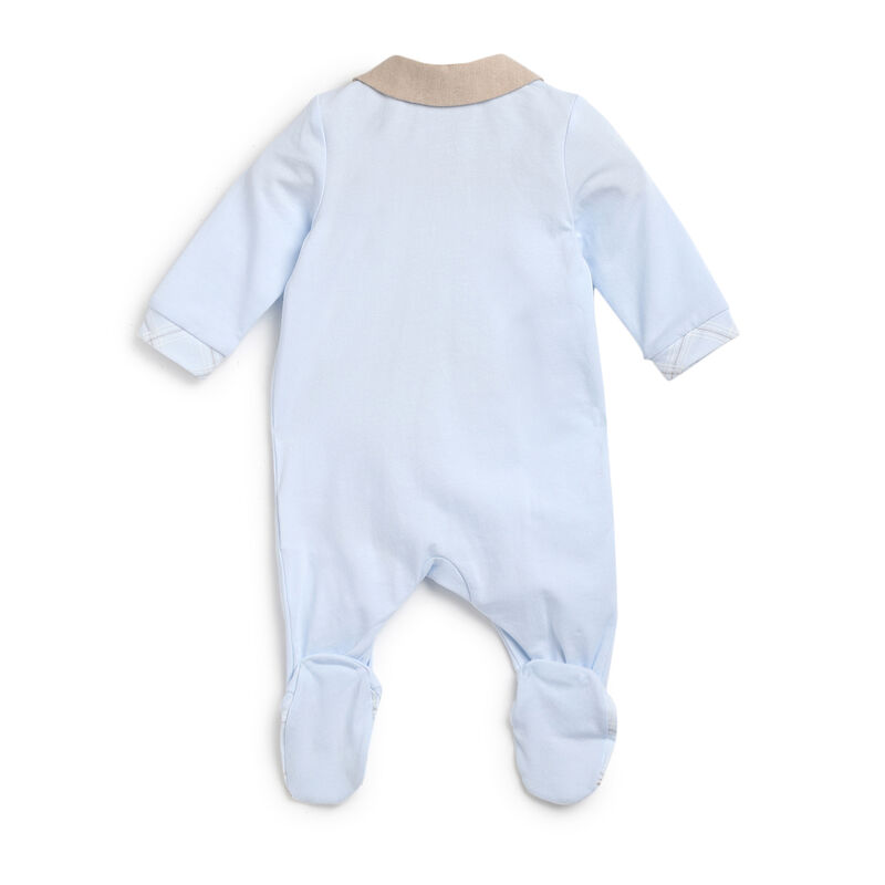 Boys Light Blue Applique Front Opening Babysuit image number 1